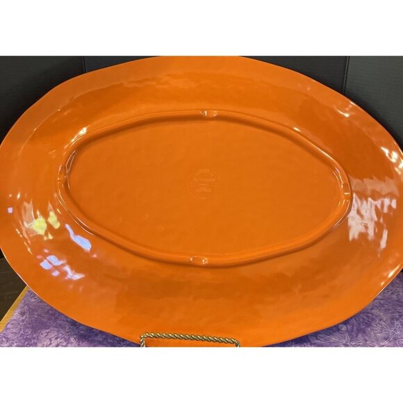 Pier 1 Imports Carmelo Melamine Serving Platter Plate 18” X 12” Orange Crackle - Picture 2 of 5